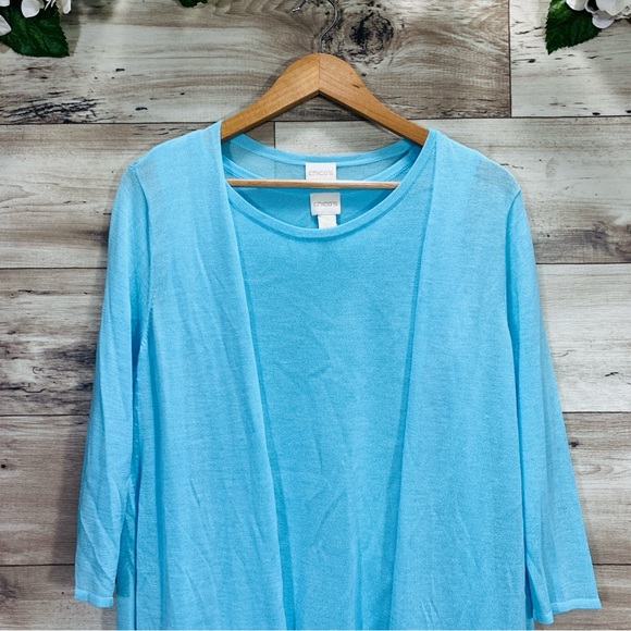 Chico's size 1 (M/8) blue knit tunic cardigan & top 2 piece set coastal lounge - Picture 2 of 16